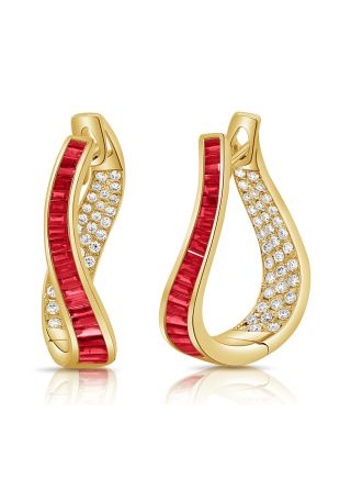 3.39CT RUBY AND DIAMOND CURVED HOOP EARRINGS