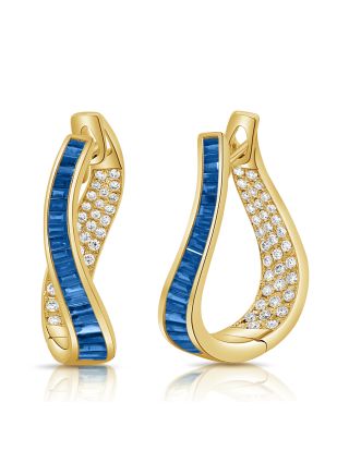 4.09CT SAPPHIRE AND DIAMOND CURVED HOOP EARRINGS