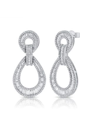 4.57CT BAGUETTES AND ROUND DIAMOND CHANNEL SET DROP EARRINGS