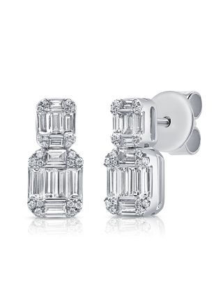 .68CT BAGUETTES AND ROUND DIAMOND DROP EARRINGS