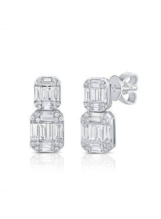 1.42CT BAGUETTES AND ROUND DIAMOND STUD EARRINGS