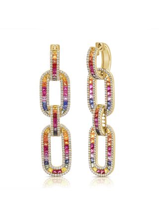 11.10CT RAINBOW COLOR AND DIAMOND PAPERCLIP LINK DROP EARRINGS
