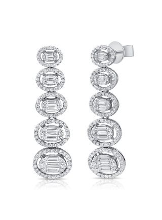2.38CT BAGUETTES AND ROUND DIAMOND OVAL GRADUATED DROP EARRINGS
