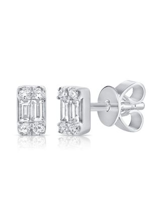 .10CT BAGUETTES AND ROUND DIAMOND STUD EARRINGS