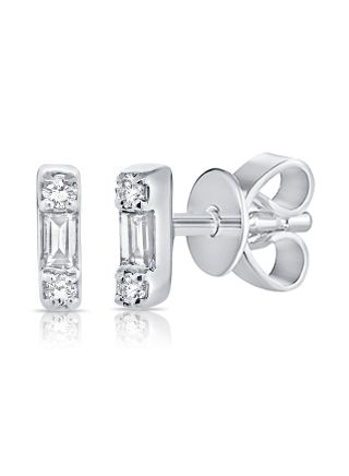 .04CT BAGUETTES AND ROUND DIAMOND STUD EARRINGS