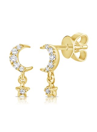 .06CT DIAMOND MOON AND STAR STUD EARRINGS