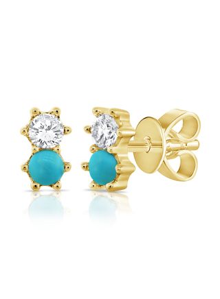 .19CT TURQUOISE AND DIAMOND STUD EARRINGS