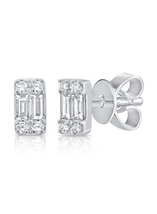 .12CT BAGUETTES AND ROUND DIAMOND STUD EARRINGS