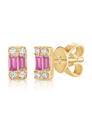 .22CT PINK SAPPHIRE AND DIAMOND STUD EARRINGS