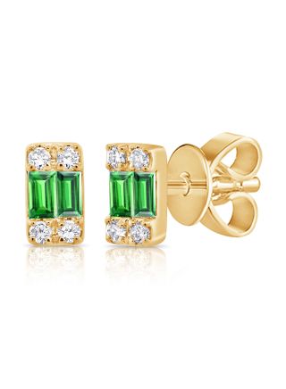 .17CT GREEN TSAVORITE AND DIAMOND STUD EARRINGS