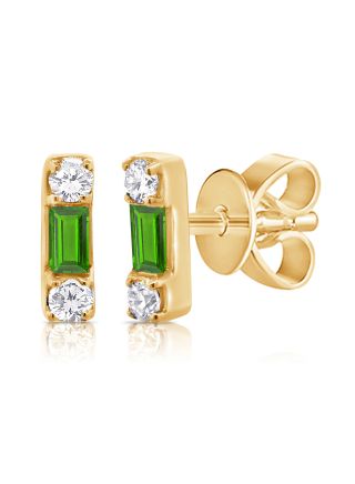 .11CT GREEN TSAVORITE AND DIAMOND STUD EARRINGS