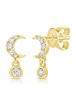 .09CT DIAMOND MOON BEZEL STUD EARRINGS
