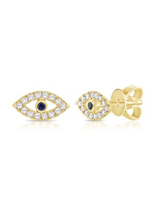 .32CT SAPPHIRE AND DIAMOND EVIL EYE STUD EARRINGS