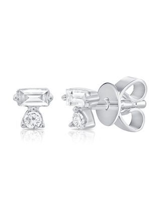 .10CT BAGUETTES AND ROUND DIAMOND STUD EARRINGS