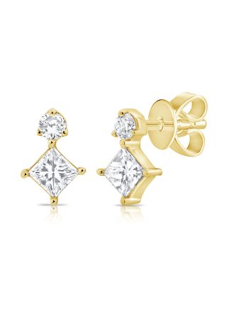 .26CT PRINCESS AND ROUND SHAPE DIAMOND STUD EARRINGS