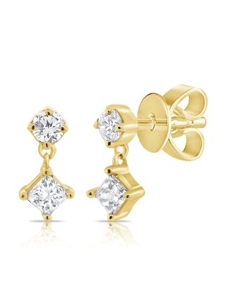 .23CT PRINCESS SHAPE AND ROUND DIAMOND STUD EARRINGS