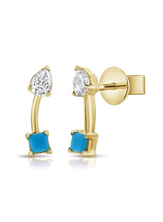 .33CT TURQUOISE AND DIAMOND DROP EARRINGS
