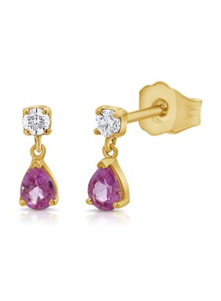 0.41CT PINK SAPPHIRE AND DIAMOND DROP EARRINGS
