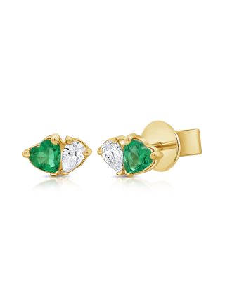 .29CT EMERALD AND PEAR SHAPE DIAMOND STUD EARRINGS