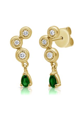 .16CT EMERALD AND ROUND DIAMOND MIRACLE SETTING DROP EARRINGS