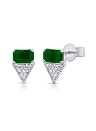 .71CT EMERALD AND ROUND DIAMOND TRIANGLE STUD EARRINGS