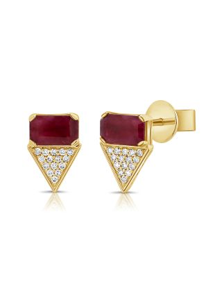 .71CT RUBY AND ROUND DIAMOND TRIANGLE STUD EARRINGS
