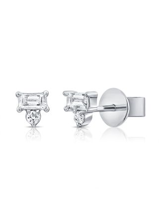 .19CT BAGUETTES AND ROUND DIAMOND STUD EARRINGS