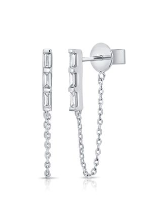 .13CT BAGUETTES DIAMOND STUD WITH CHAIN EARRINGS