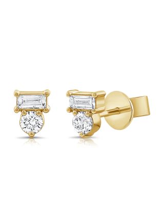 0.14CT BAGUETTES AND ROUND DIAMOND STUD EARRINGS