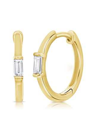 .13CT BAGUETTE DIAMOND SOLITAIRE HUGGIE EARRINGS