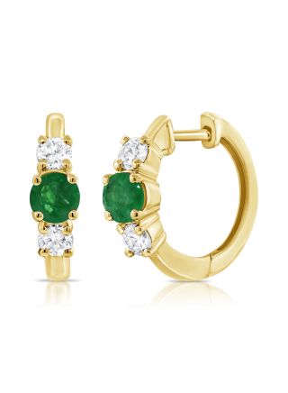 .76CT EMERALD AND DIAMOND HUGGIE EARRINGS