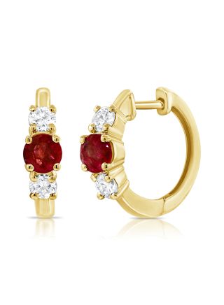 .76CT RUBY AND DIAMOND HUGGIE EARRINGS
