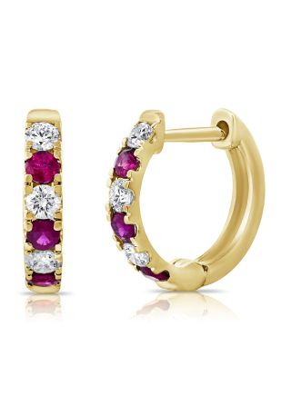 .56CT RUBY AND DIAMOND HUGGIE EARRINGS