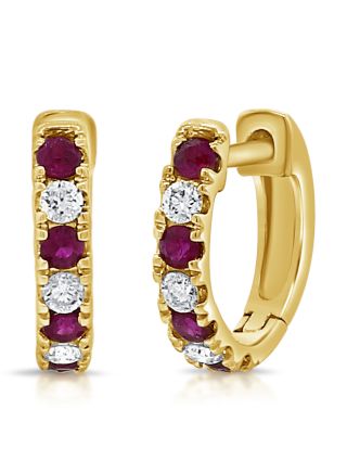 .38CT RUBY AND DIAMOND HUGGIE EARRINGS
