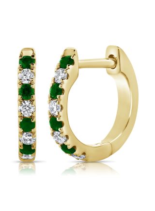 .19CT EMERALD AND DIAMOND HUGGIE EARRINGS