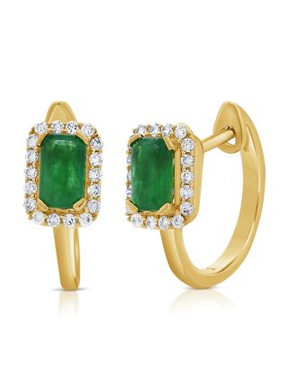 .89CT EMERALD AND DIAMOND HUGGIE EARRINGS