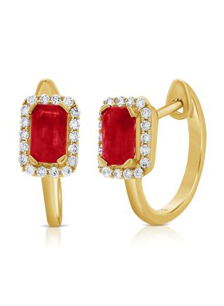 .89CT RUBY AND DIAMOND HUGGIE EARRINGS