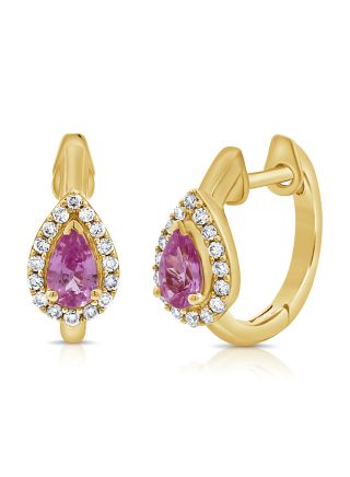 .72CT PINK SAPPHIRE AND DIAMOND PEAR HUGGIE EARRINGS