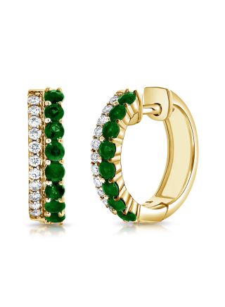 .89CT EMERALD AND DIAMOND HUGGIE EARRINGS