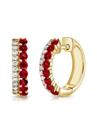 .89CT RUBY AND DIAMOND HUGGIE EARRINGS