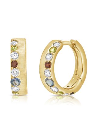 0.60CT RAINBOW COLOR AND DIAMOND HUGGIE EARRINGS