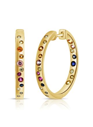 1.28CT RAINBOW COLOR AND DIAMOND CONFETTI HOOP EARRINGS