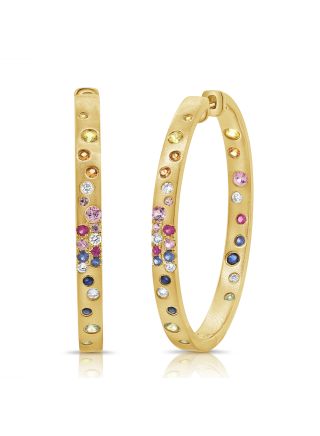 1.63CT RAINBOW COLOR AND DIAMOND CONFETTI HOOP EARRINGS