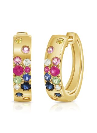 1.37CT RAINBOW COLOR AND DIAMOND CONFETTI HOOP EARRINGS