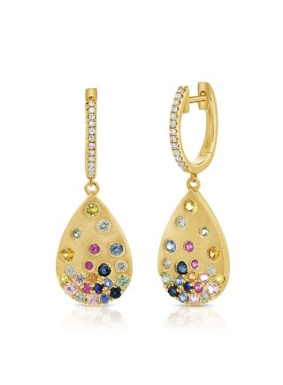 1.14CT RAINBOW COLOR AND DIAMOND CONFETTI DROP EARRINGS