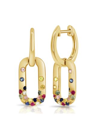 .56CT RAINBOW COLOR AND DIAMOND LINK CONFETTI HUGGIE EARRINGS