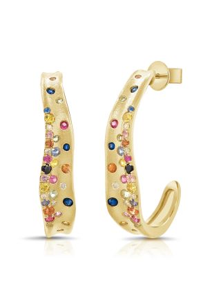 1.34CT RAINBOW COLOR CONFETTI BEZEL SET HOOP EARRINGS