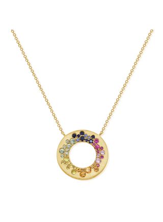 1.73CT RAINBOW COLOR AND DIAMOND CIRCLE CONFETTI PENDANT NECKLACE