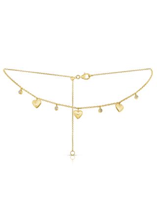 .08CT DIAMOND HEART BEZEL STATION CHOKER NECKLACE