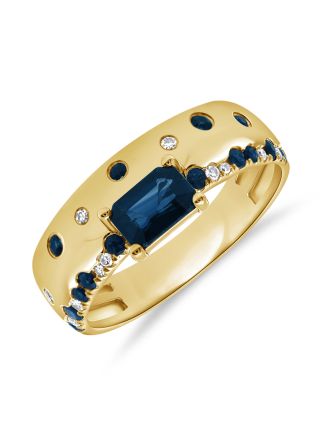 1.21CT SAPPHIRE AND DIAMOND CONFETTI CIGAR RING